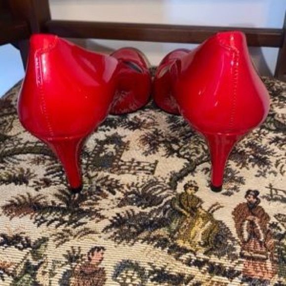 Boden Red Round Toe Slip-On Glossy Real Patent Leather Mini Pump Heels, sz 37 - Picture 5 of 13